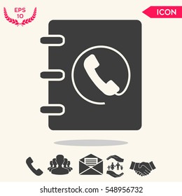 Notebook, address, phone book icon with handset symbol