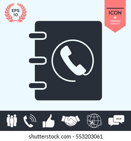 Notebook, address, phone book icon with handset symbol