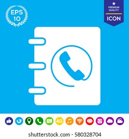 Notebook, address, phone book icon with handset symbol