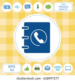 Notebook, address, phone book icon with handset symbol