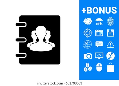 Notebook, address, phone book icon with symbol of group people 