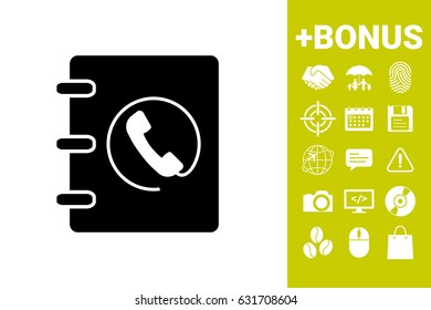 Notebook, address, phone book icon with handset symbol