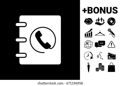 Notebook, address, phone book icon with handset symbol