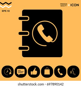 Notebook, address, phone book icon with handset symbol