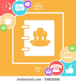 Notebook, address, phone book icon with symbol of group people 