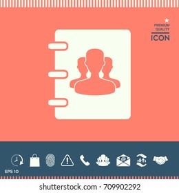 Notebook, address, phone book icon with symbol of group people 
