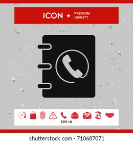 Notebook, address, phone book icon with handset symbol