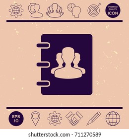 Notebook, address, phone book icon with symbol of group people 