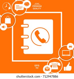 Notebook, address, phone book icon with handset symbol