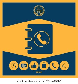 Notebook, address, phone book icon with handset symbol