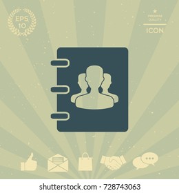 Notebook, address, phone book icon with symbol of group people 