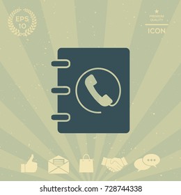 Notebook, address, phone book icon with handset symbol