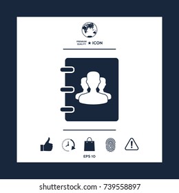 Notebook, address, phone book icon with symbol of group people 