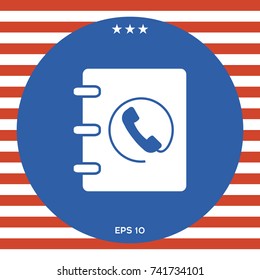 Notebook, address, phone book icon with handset symbol