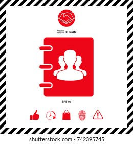 Notebook, address, phone book icon with symbol of group people 