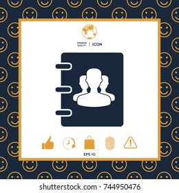 Notebook, address, phone book icon with symbol of group people 