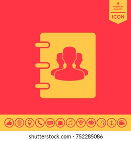 Notebook, address, phone book icon with symbol of group people 