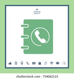 Notebook, address, phone book icon with handset symbol
