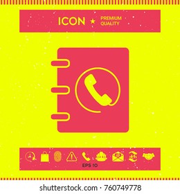 Notebook, address, phone book icon with handset symbol