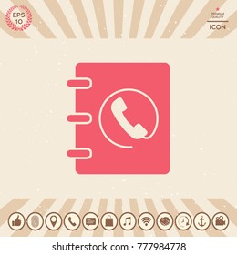 Notebook, address, phone book icon with handset symbol