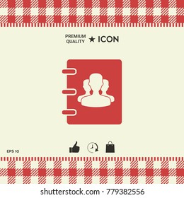 Notebook, address, phone book icon with symbol of group people 