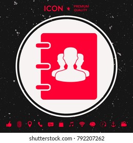 Notebook, address, phone book icon with symbol of group people 