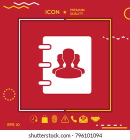 Notebook, address, phone book icon with symbol of group people 