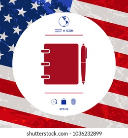 Notebook, address, phone book with pen symbol icon