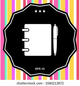 Notebook, address, phone book with pen symbol icon