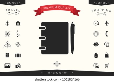 Notebook, address, phone book with pen symbol icon