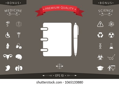 Notebook, address, phone book with pen symbol icon