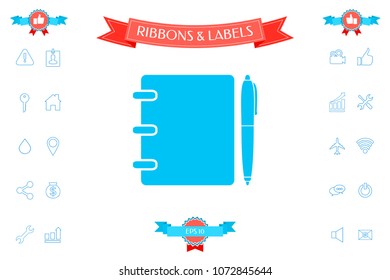 Notebook, address, phone book with pen symbol icon