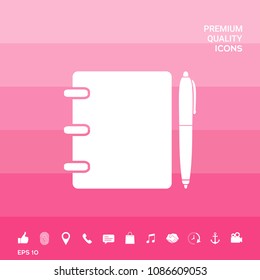 Notebook, address, phone book with pen symbol icon