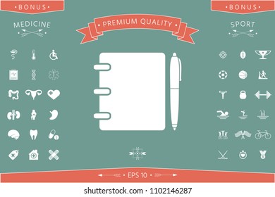 Notebook, address, phone book with pen symbol icon