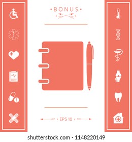 Notebook, address, phone book with pen symbol icon