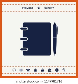 Notebook, address, phone book with pen symbol icon