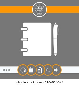 Notebook, address, phone book with pen symbol icon