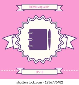 Notebook, address, phone book with pen symbol icon. Graphic elements for your design