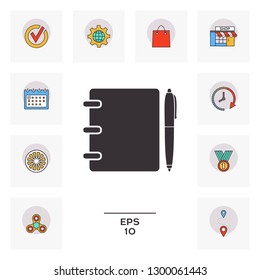 Notebook, address, phone book with pen symbol icon. Graphic elements for your design