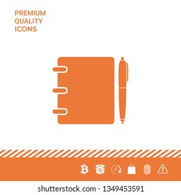 Notebook, address, phone book with pen symbol icon. Graphic elements for your design