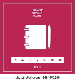 Notebook, address, phone book with pen symbol icon. Graphic elements for your design