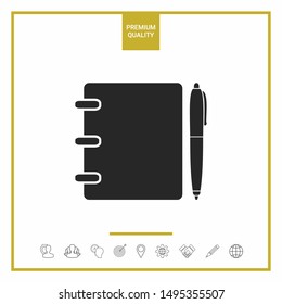 Notebook, address, phone book with pen symbol icon. Graphic elements for your design