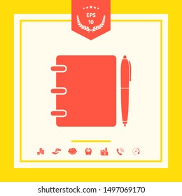 Notebook, address, phone book with pen symbol icon. Graphic elements for your design