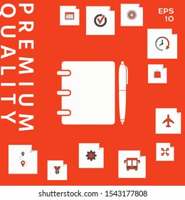 Notebook, address, phone book with pen symbol icon. Graphic elements for your design