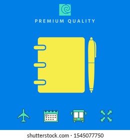 Notebook, address, phone book with pen symbol icon. Graphic elements for your design