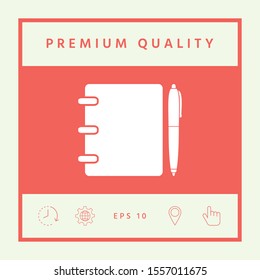Notebook, address, phone book with pen symbol icon. Graphic elements for your design