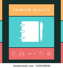 Notebook, address, phone book with pen symbol icon. Graphic elements for your design