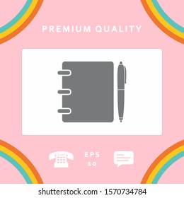 Notebook, address, phone book with pen symbol icon. Graphic elements for your design