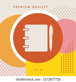 Notebook, address, phone book with pen symbol icon. Graphic elements for your design