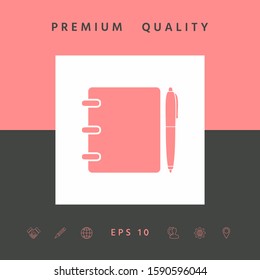 Notebook, address, phone book with pen symbol icon. Graphic elements for your design